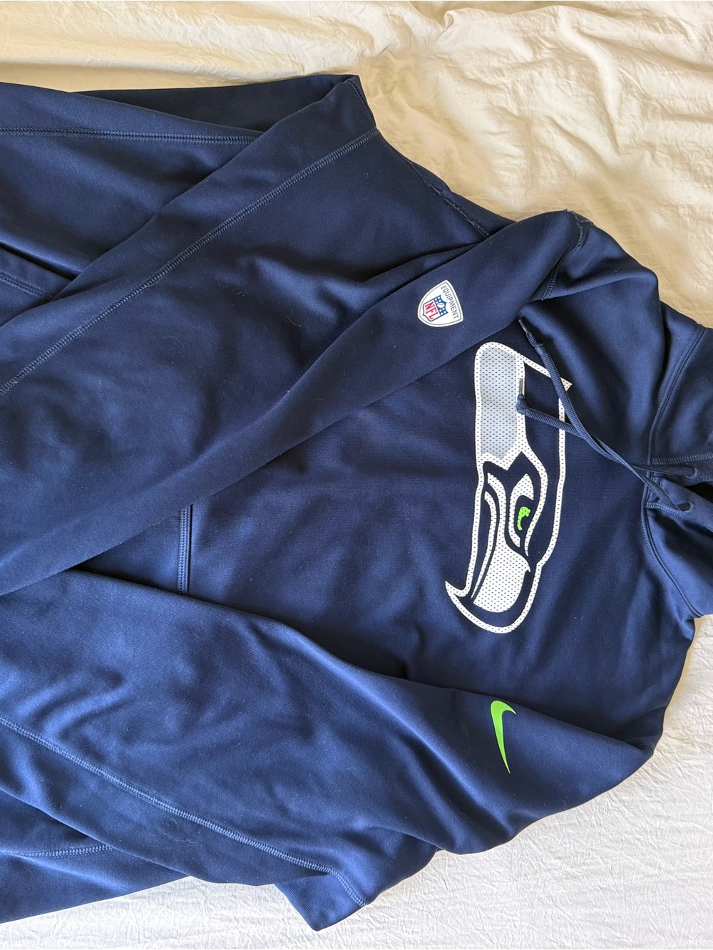 NFL Men’s Seattle Seahawks Navy Pullover Hoodie with Neon Accent